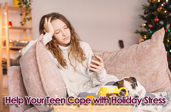 Stressed teen with Christmas decorations in the background